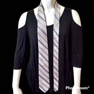 Bruno Piattelli White & Blue Striped Silk Tie